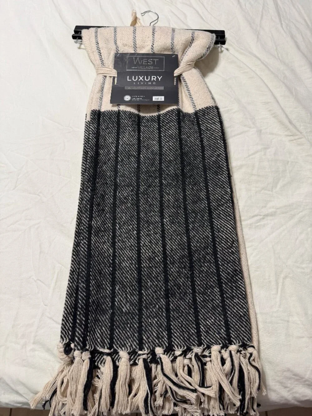 West Village Throw Blanket 50x60 Beige Black Striped Cotton Blend